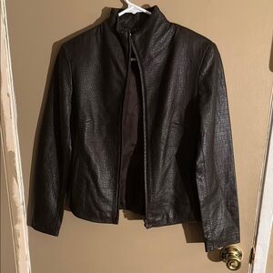 90s Express Women's Brown Crocodile Textured Jacket in great condition